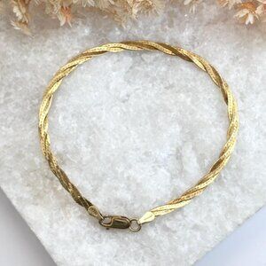 Italian Herringbone Braided 925 Sterling Silver Vintage Enclosure Bracelet  - 8"
